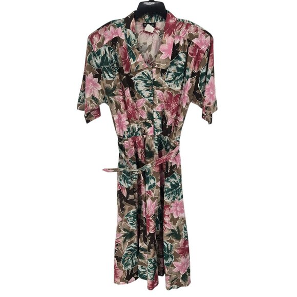 Caliche vintage size 14 floral maxi belted dress short sleeve button front - Picture 1 of 12